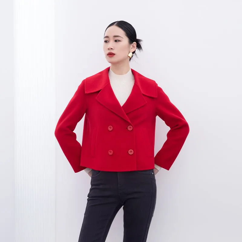 Red Short Big Collar Wool Sea Coats