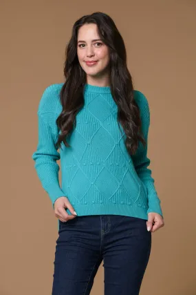 Ribbed Diamond Sweater-Teal