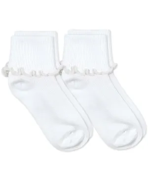 Ripple Edge Turn Cuff Socks - White