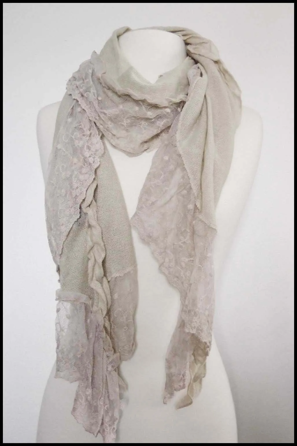 Romantic Mixed Knit and Lace Scarf