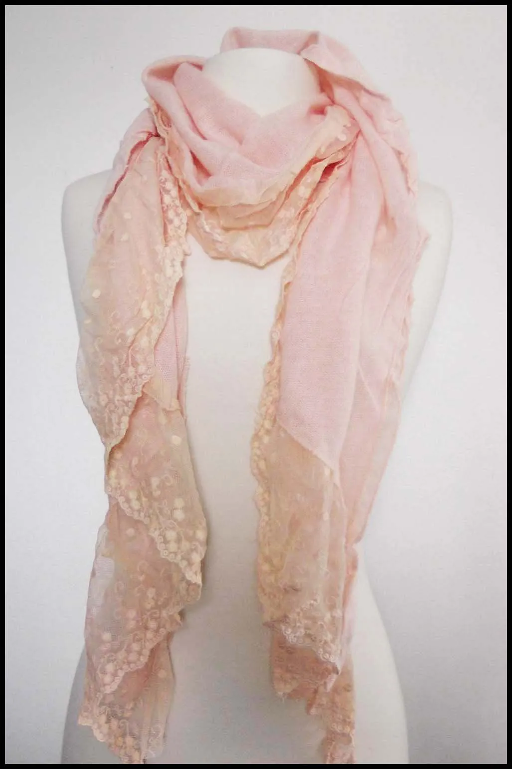 Romantic Mixed Knit and Lace Scarf