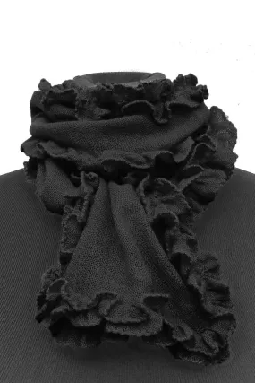 Ruffle edge small cashmere scarf in black