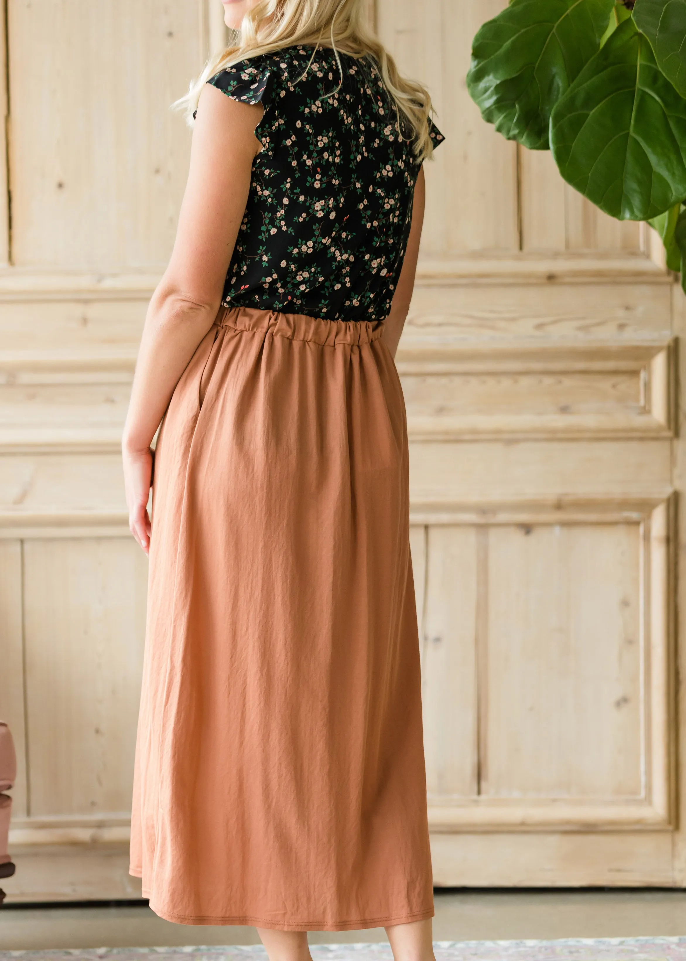 Rust Button Front Tie Midi Skirt - FINAL SALE