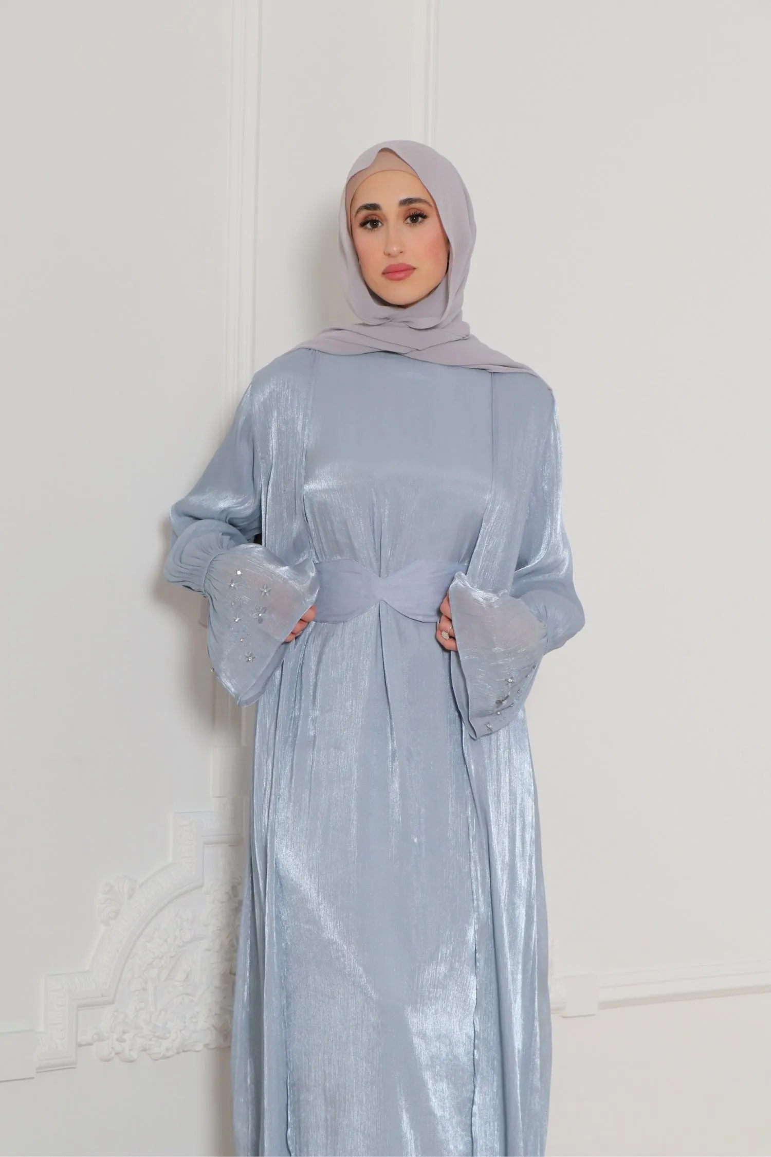 Safiya Organza Embroidery Set- Blue Gray