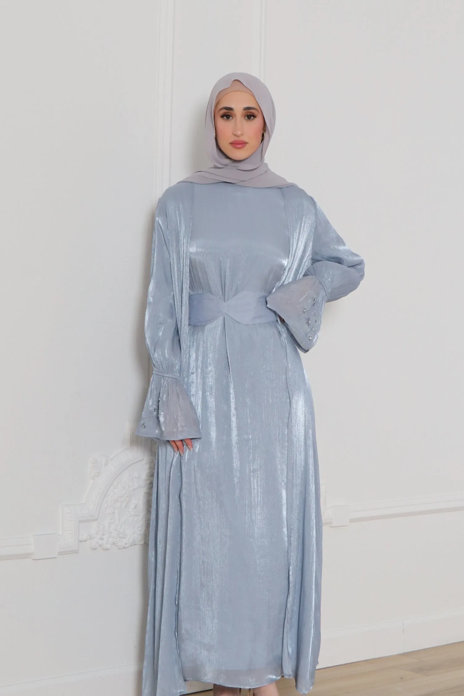 Safiya Organza Embroidery Set- Blue Gray