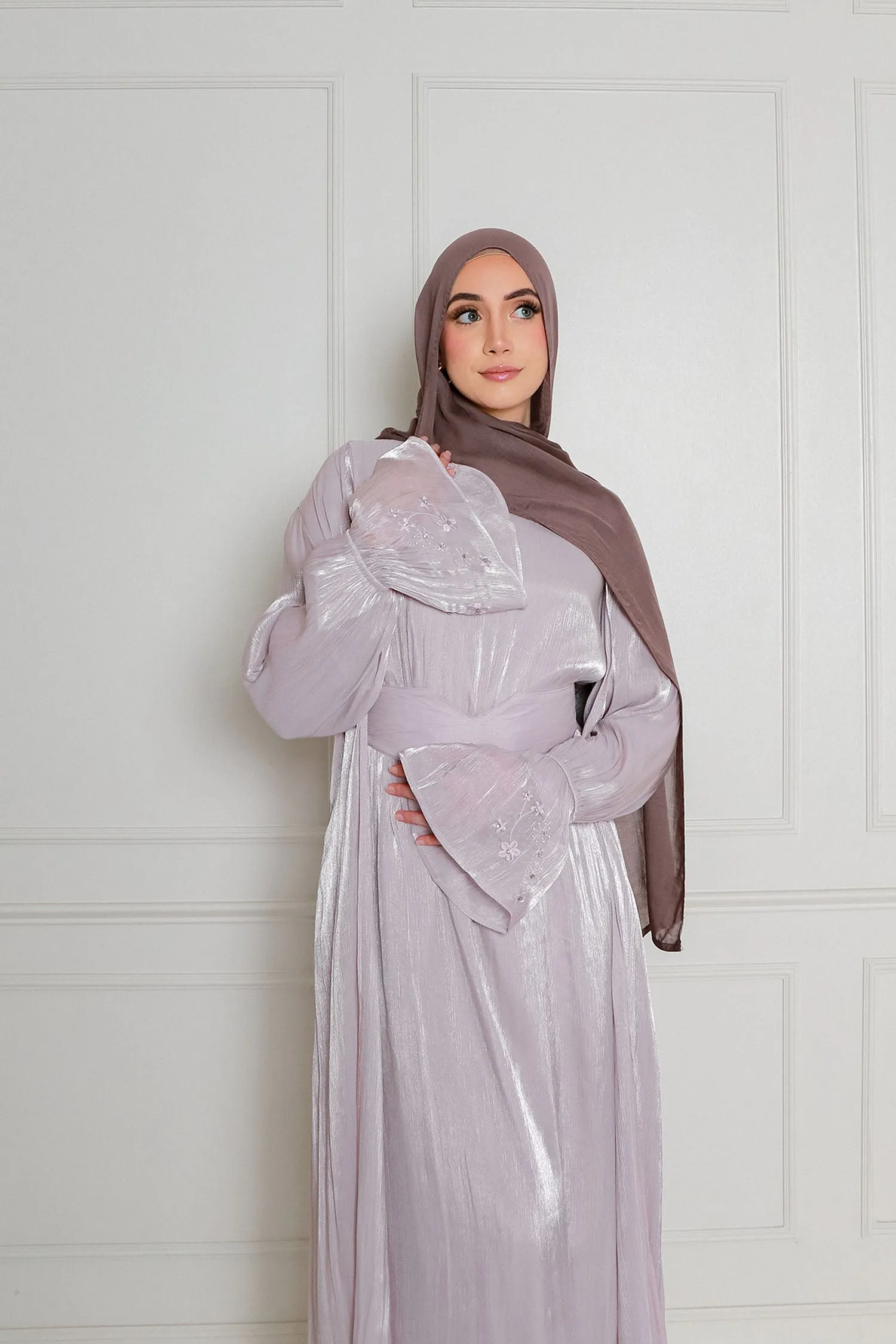 Safiya Organza Embroidery Set- Dark Lavender