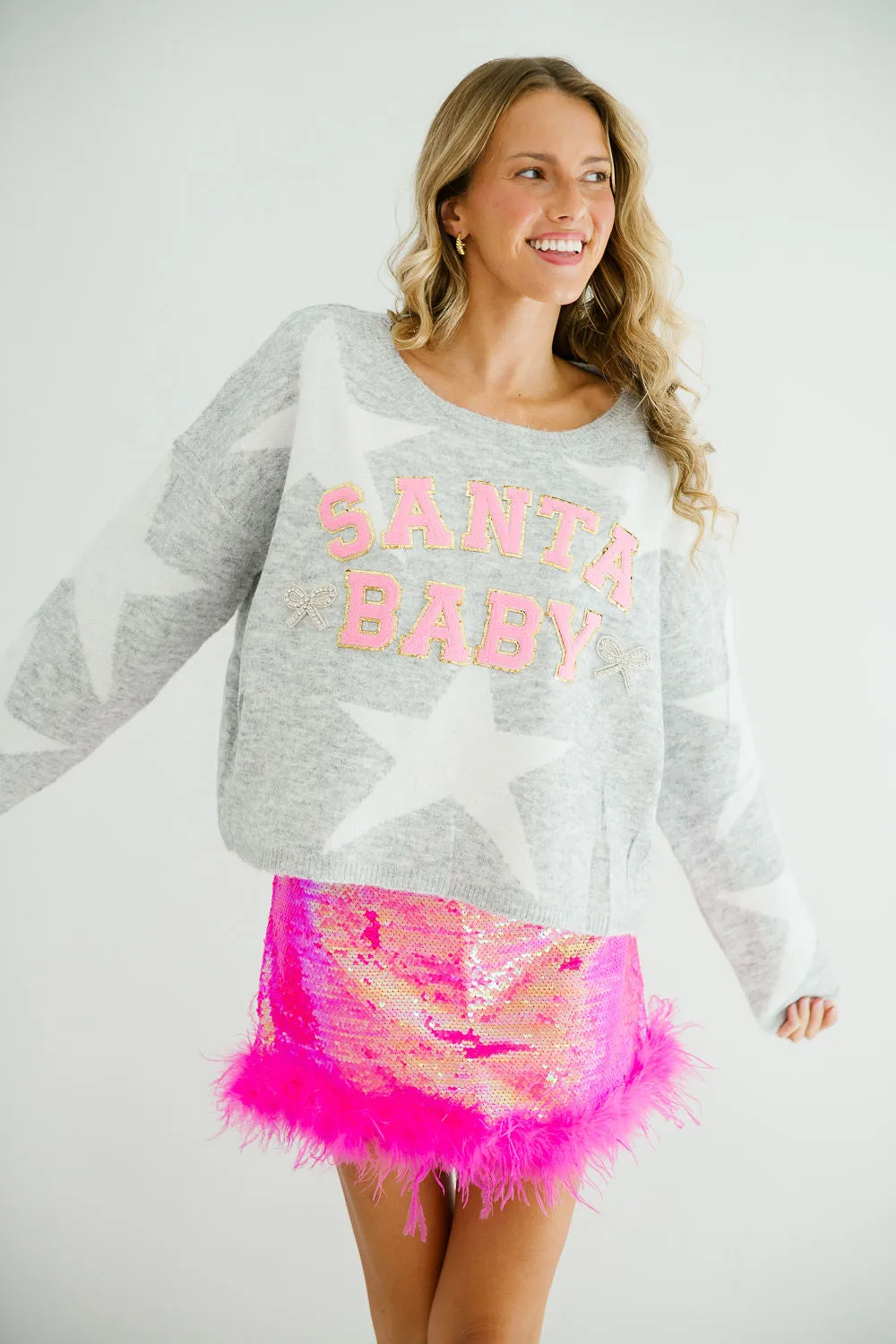 SANTA BABY GREY STAR SWEATER