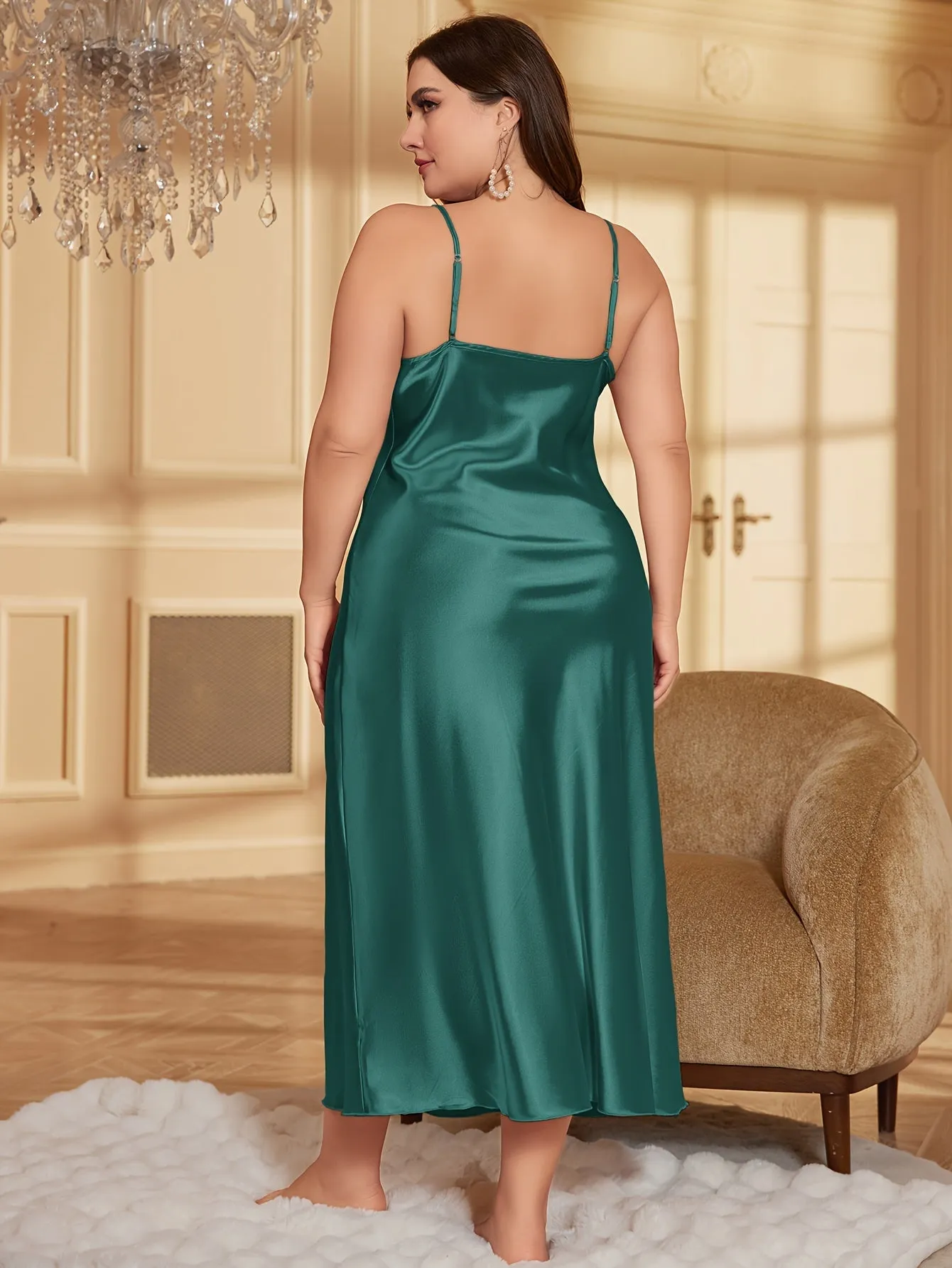 Satin Sophistication Women's Plus Size Elegant Solid Satin Nightdress