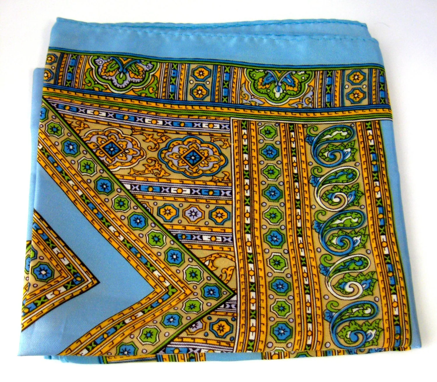 Scarf Paisley Turquoise Tile Design Acetate 1960s Fashion Square Retro Chic 28 Inch