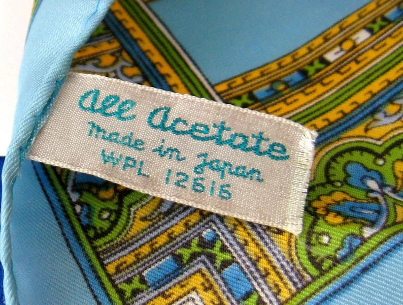 Scarf Paisley Turquoise Tile Design Acetate 1960s Fashion Square Retro Chic 28 Inch