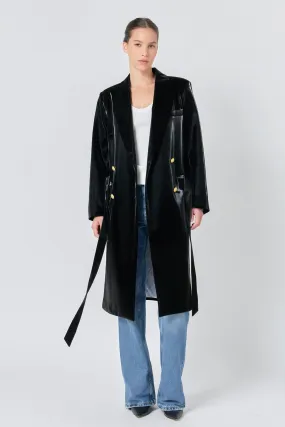 Shiny Faux Leather Trench Coat