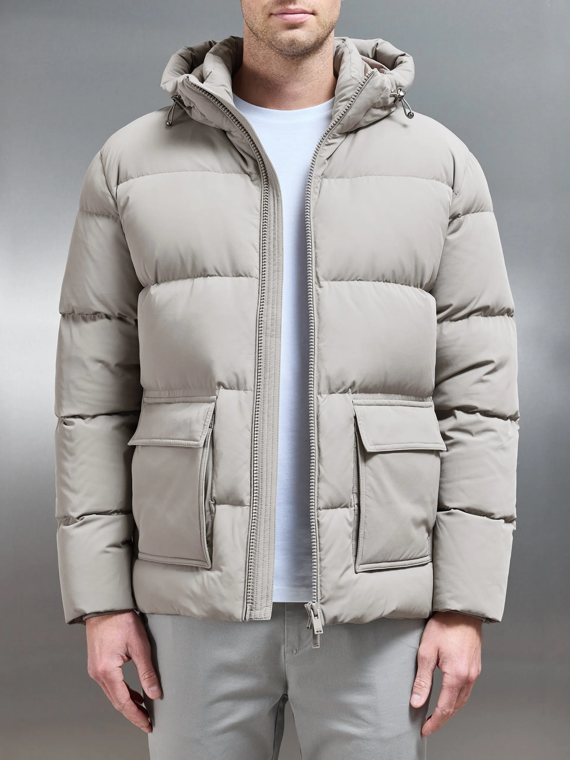 Short Down Parka in Taupe