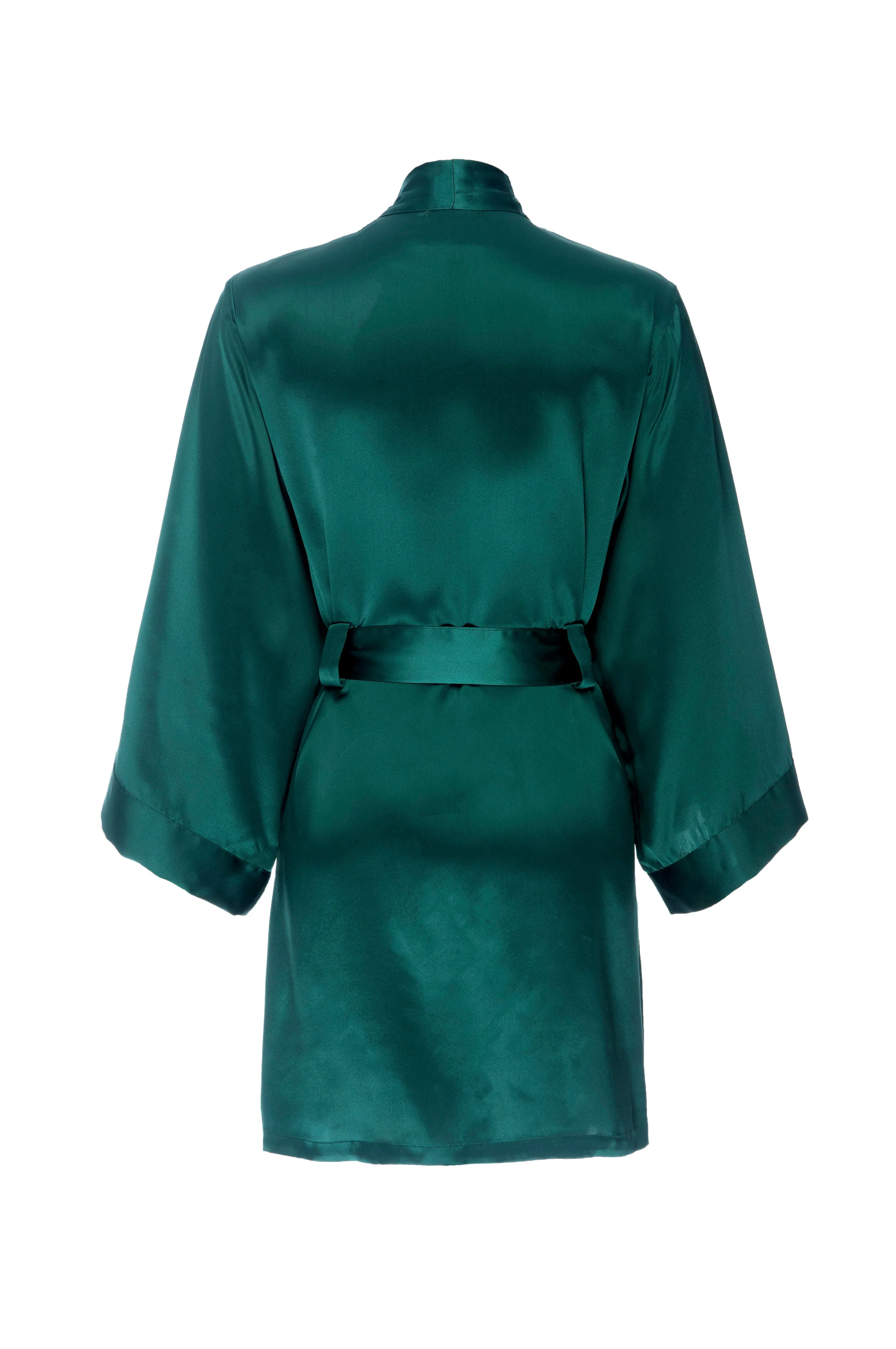 Silk Charmeuse Short Silk Robe: Emerald Green Robe