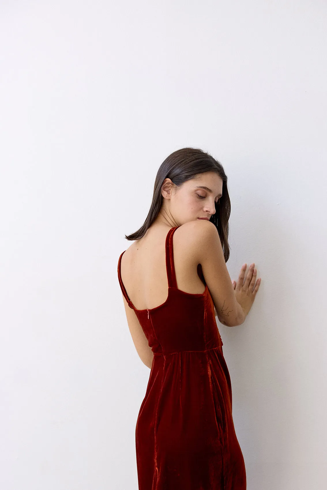 Silk Velvet Square Neck Dress - Paprika