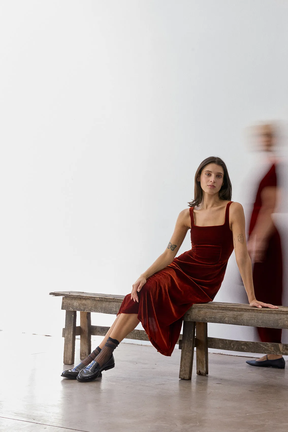 Silk Velvet Square Neck Dress - Paprika