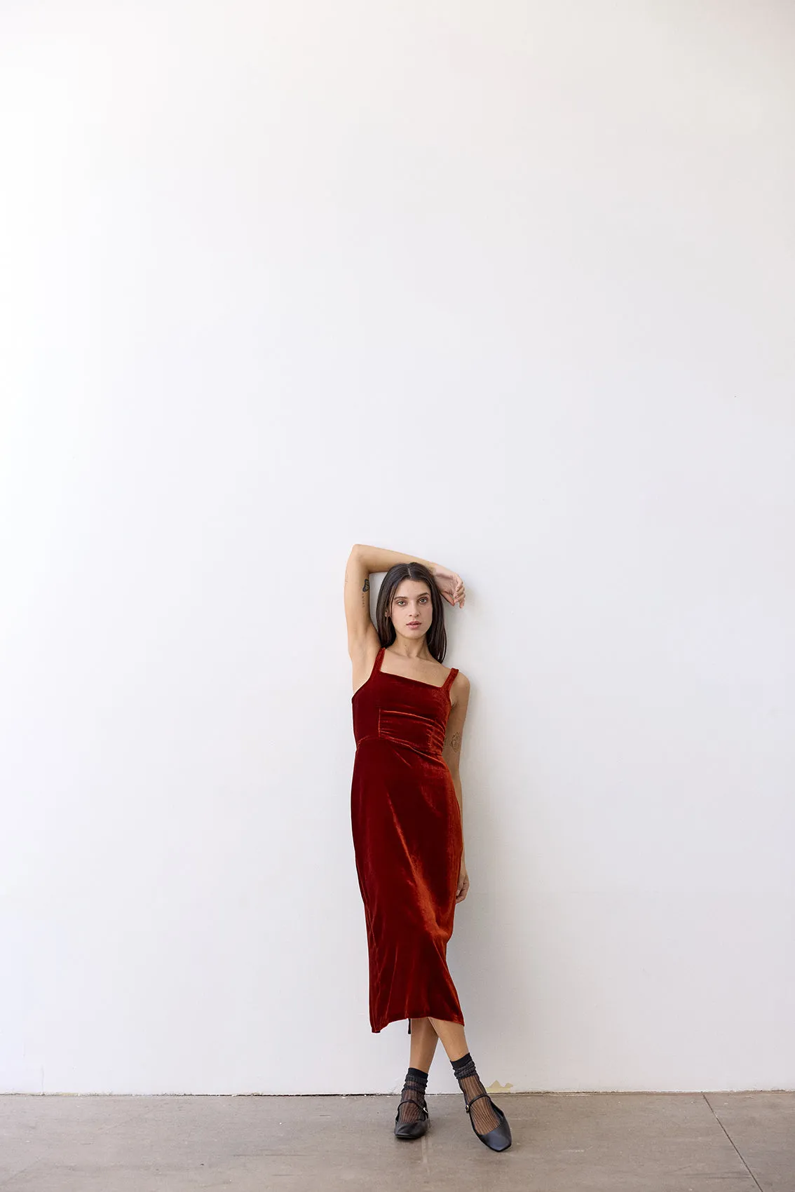 Silk Velvet Square Neck Dress - Paprika