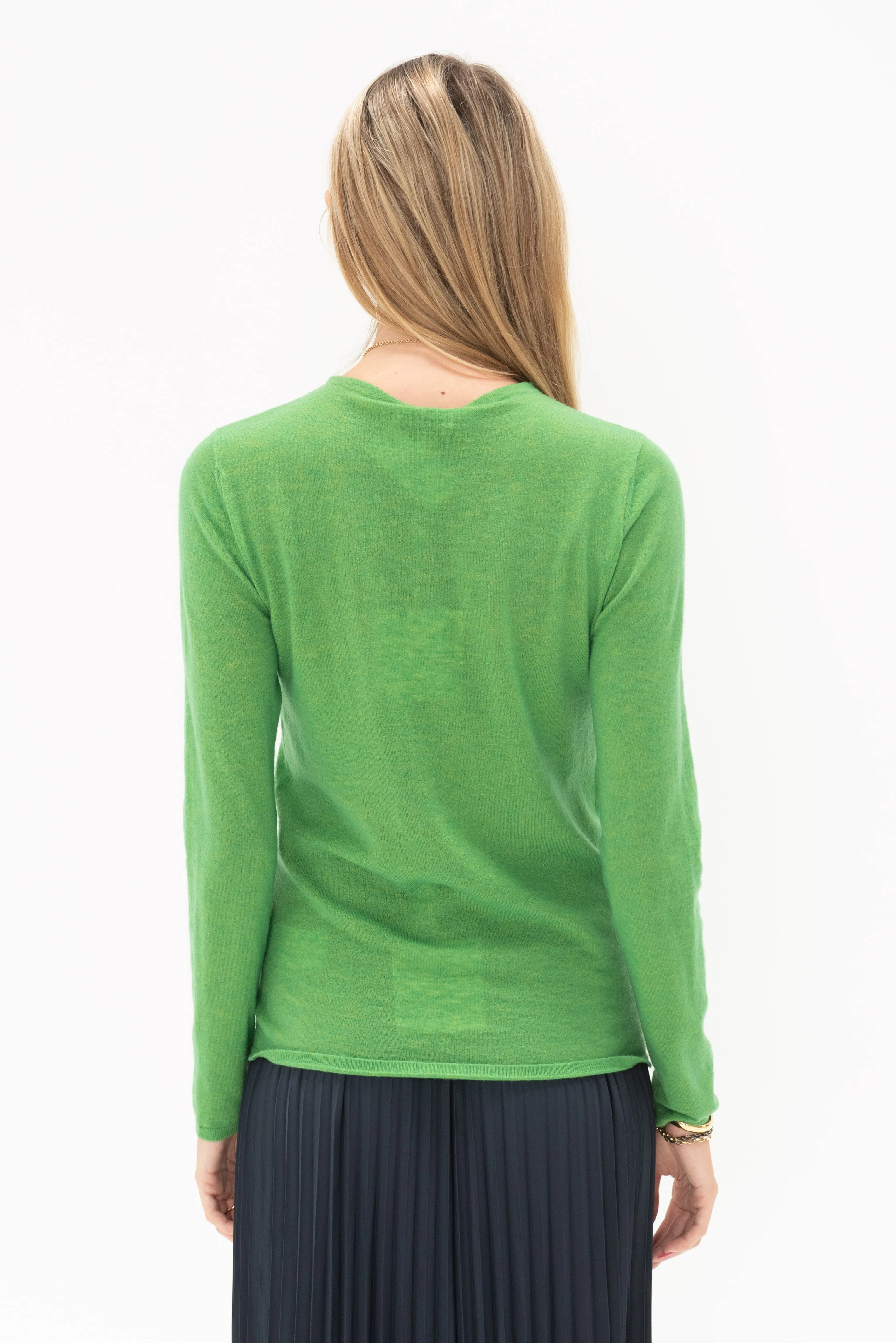 Skinlike Mercerized Wool Soft Sheer Pullover, Green