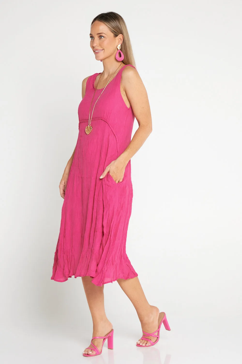 Sleeveless Waterhouse Dress - Hot Pink