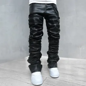 Solid color fashion street shooting casual piles of pants and leather pants