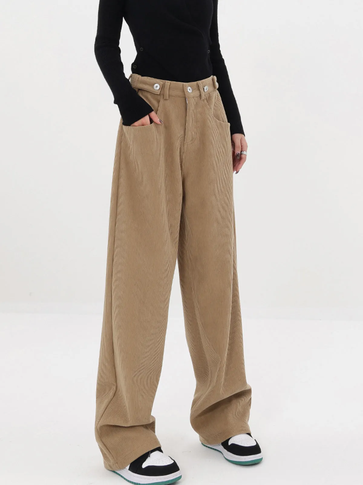 Solid Corduroy Baggy Trendy Wide Leg Pants