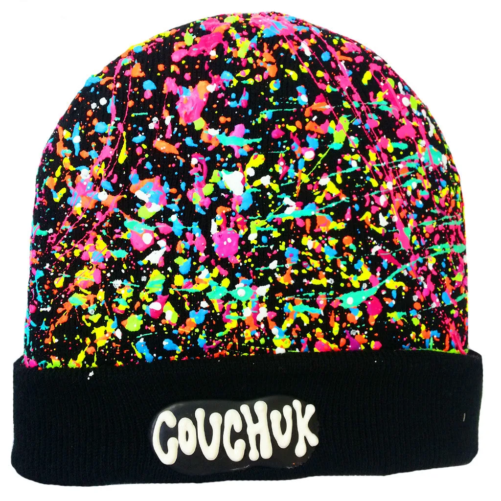 SPLATTERED BEANIE BLACK - NEON MULTI