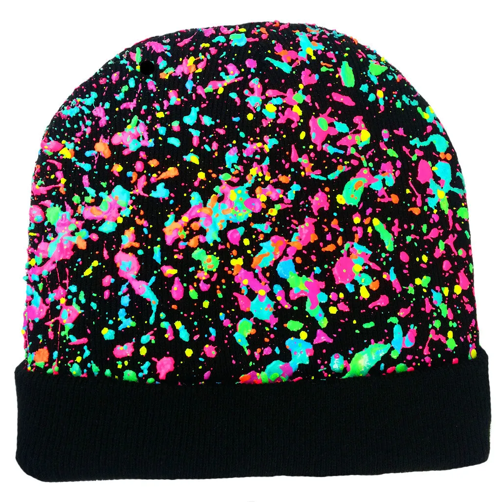 SPLATTERED BEANIE BLACK - NEON MULTI