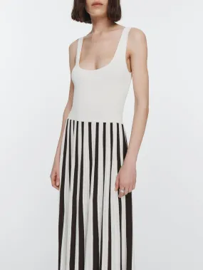 Square Neck Mesh Dress in Ivory & Chocolate Stripe