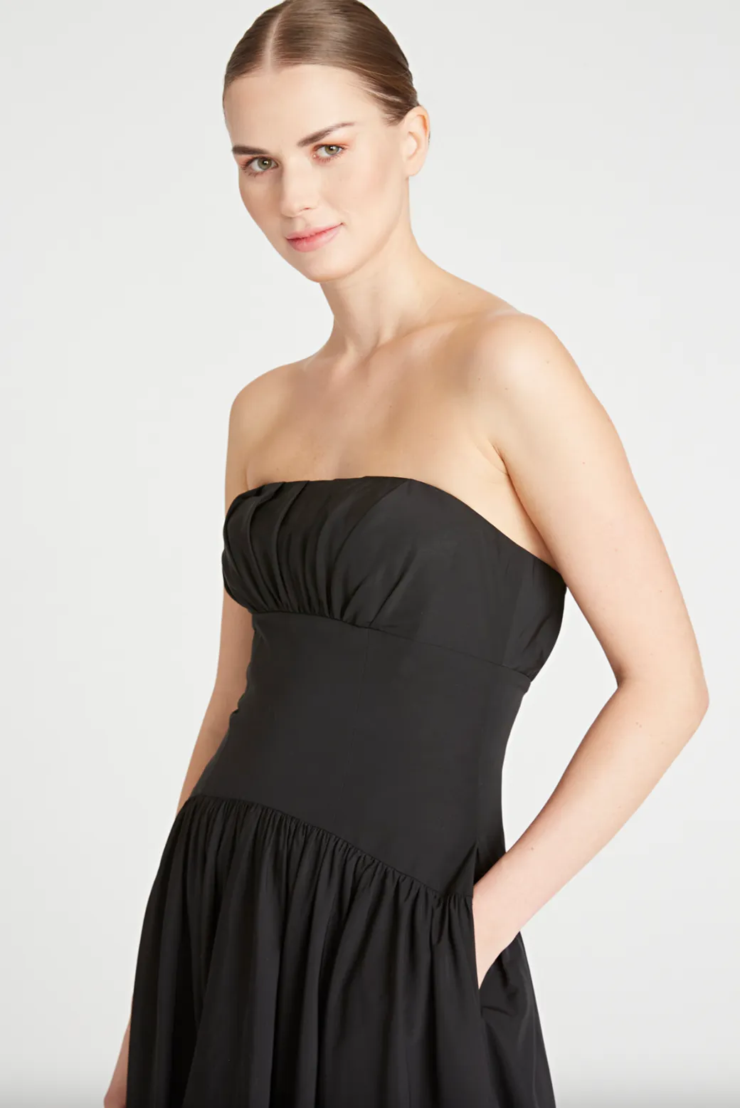 Strapless Tafetta Long Dress - Black