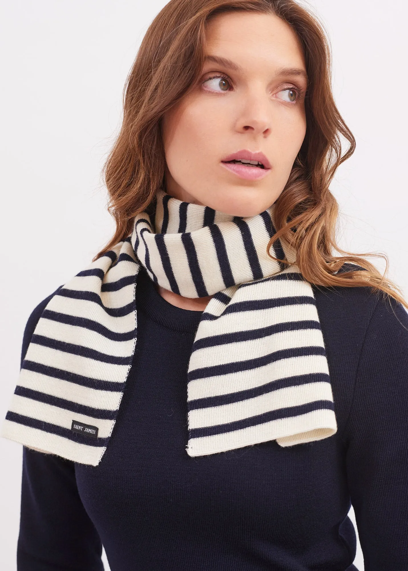 Striped scarf - in pure new wool (ECRU/MARINE)