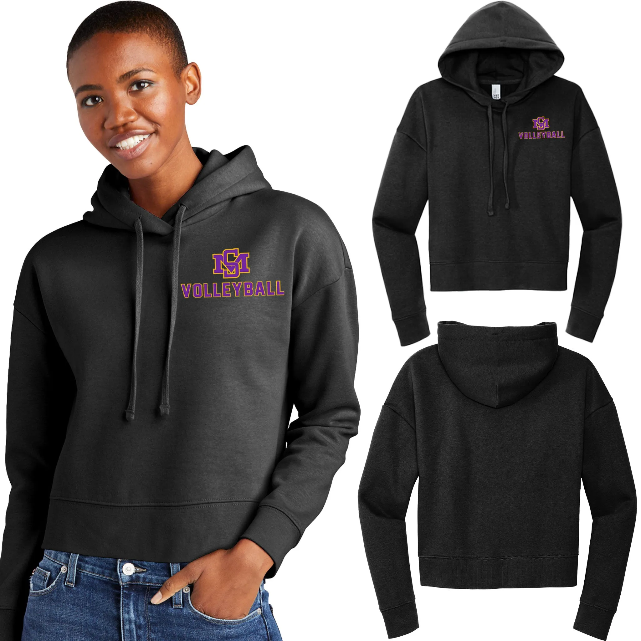 Sunrise Mountain Black Womens Crop Hoodie - Mustangs Volleyball