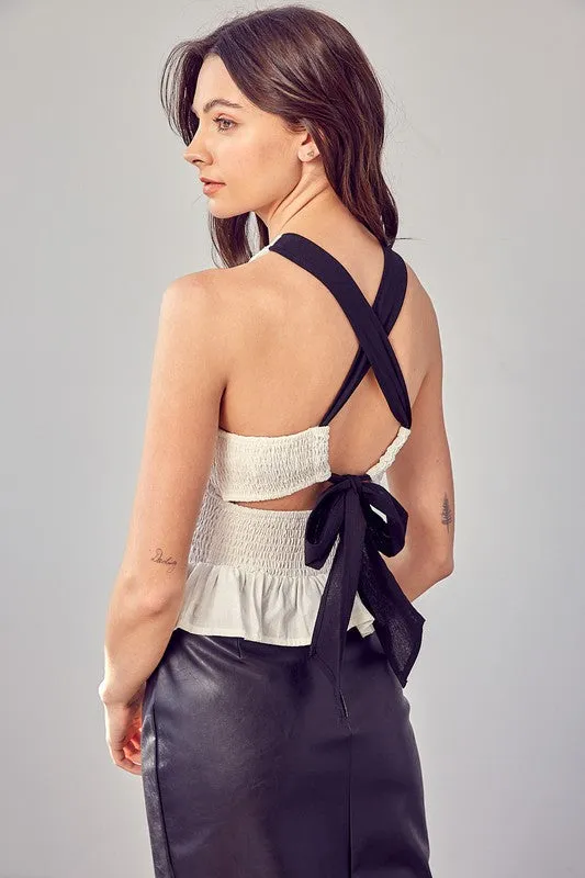 TEEK - White Smocked Criss Cross Back Top