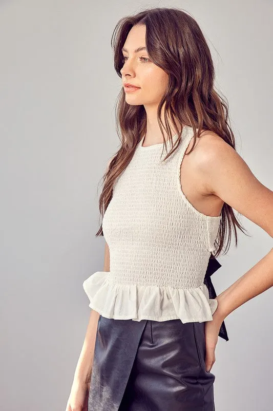 TEEK - White Smocked Criss Cross Back Top