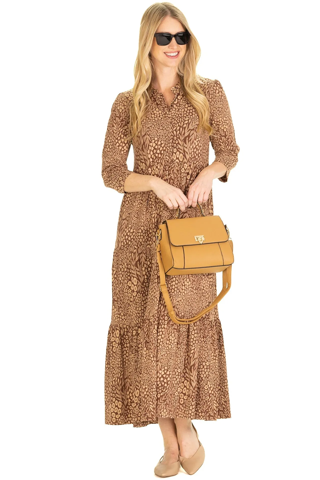 The Merritt Midi Dress in Mocha Forest