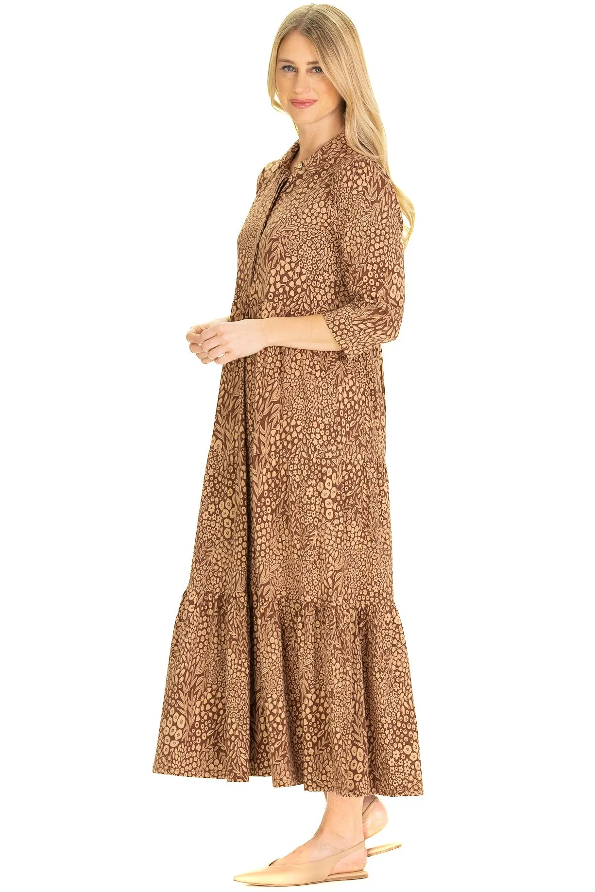 The Merritt Midi Dress in Mocha Forest