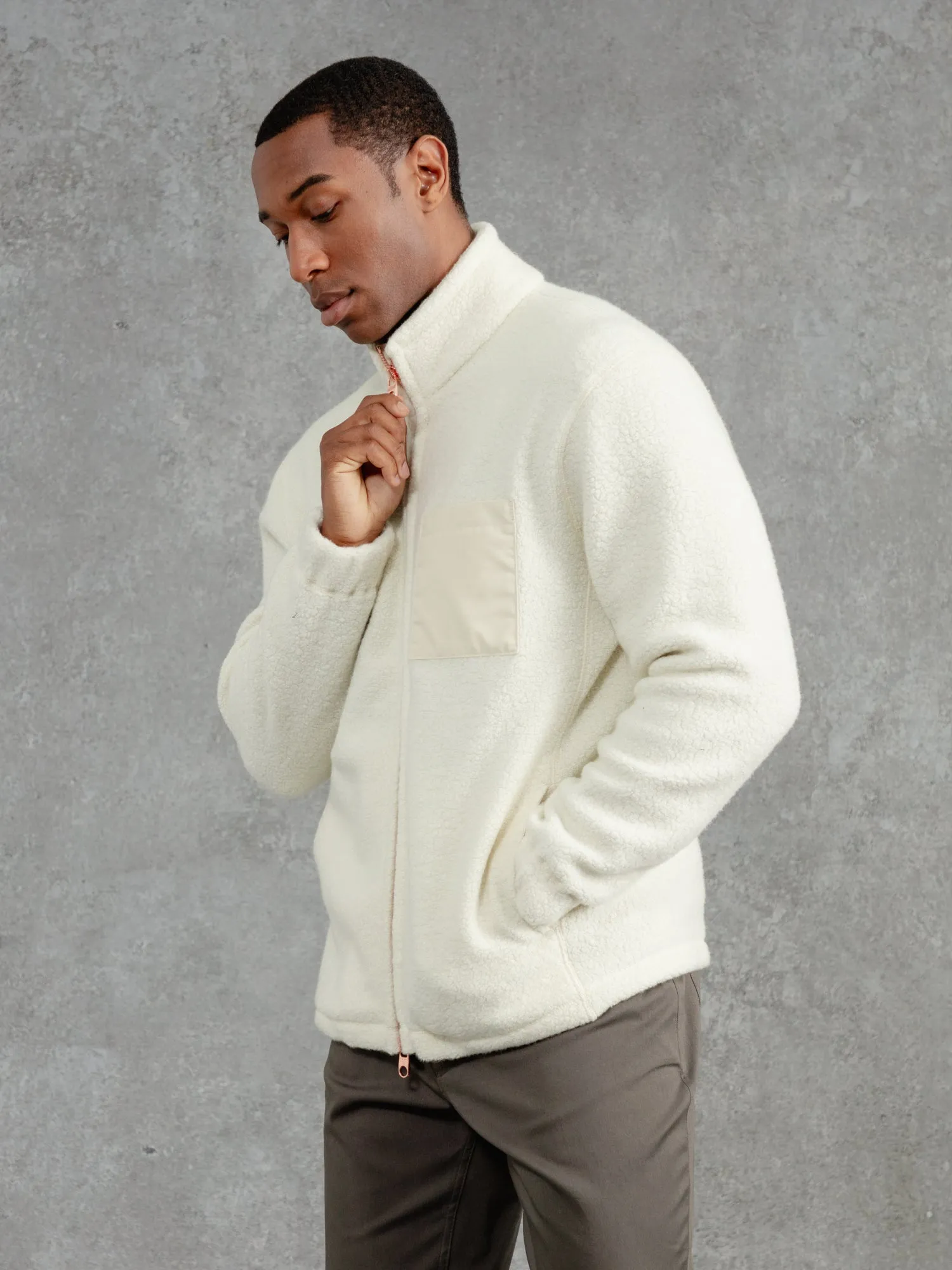 The Zip Up Fleece Jacket - Flake White