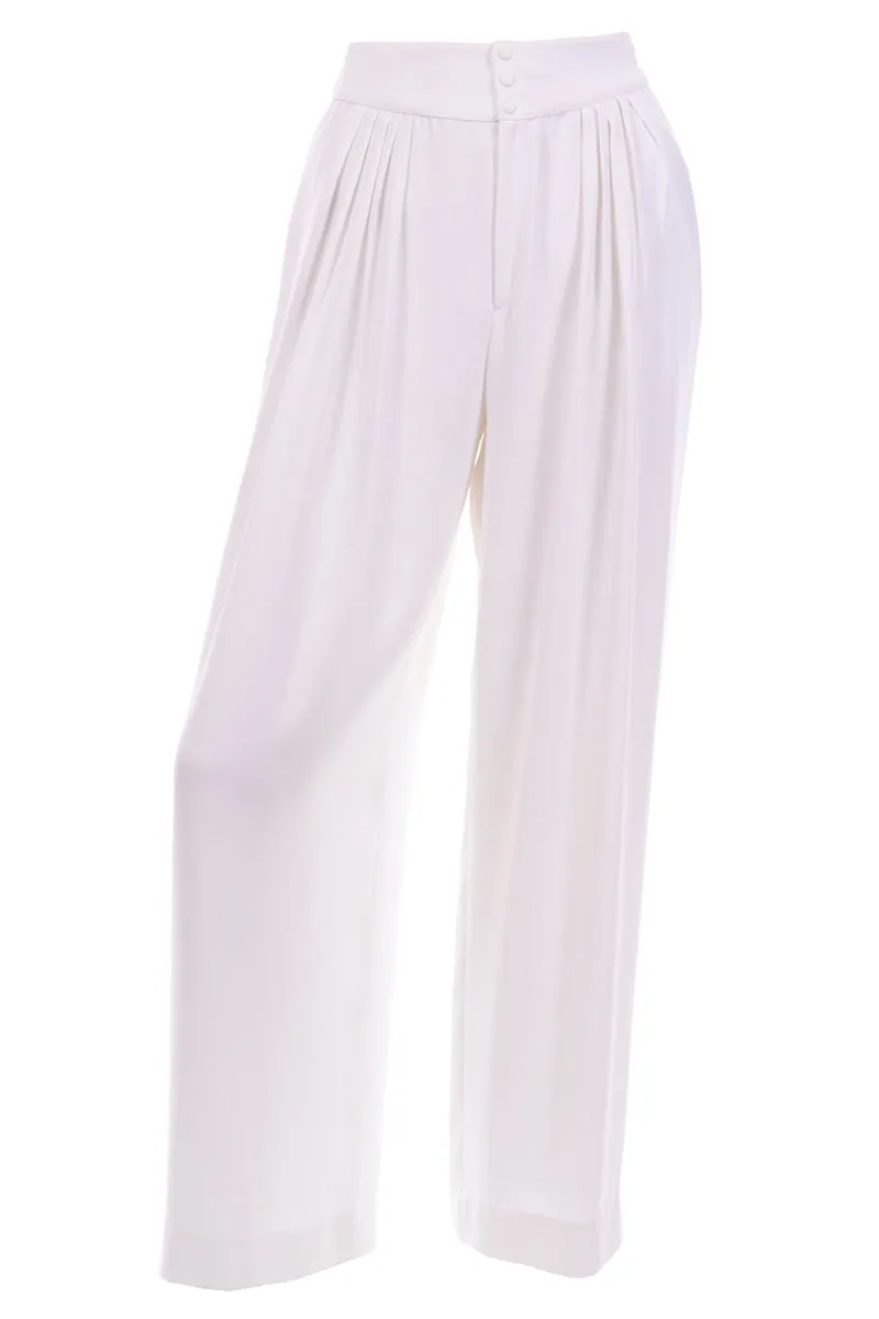 Thierry Mugler Vintage Pants White HIgh Waist Wide Leg Pleated Trousers