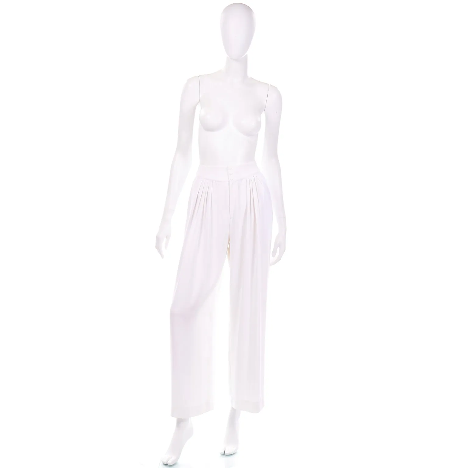 Thierry Mugler Vintage Pants White HIgh Waist Wide Leg Pleated Trousers