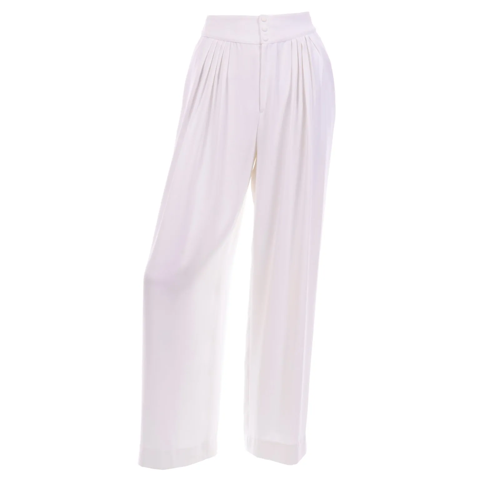 Thierry Mugler Vintage Pants White HIgh Waist Wide Leg Pleated Trousers