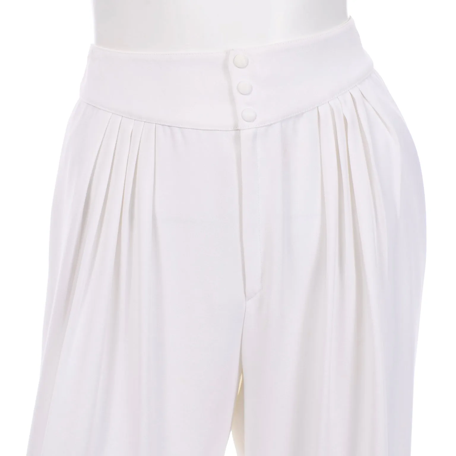 Thierry Mugler Vintage Pants White HIgh Waist Wide Leg Pleated Trousers