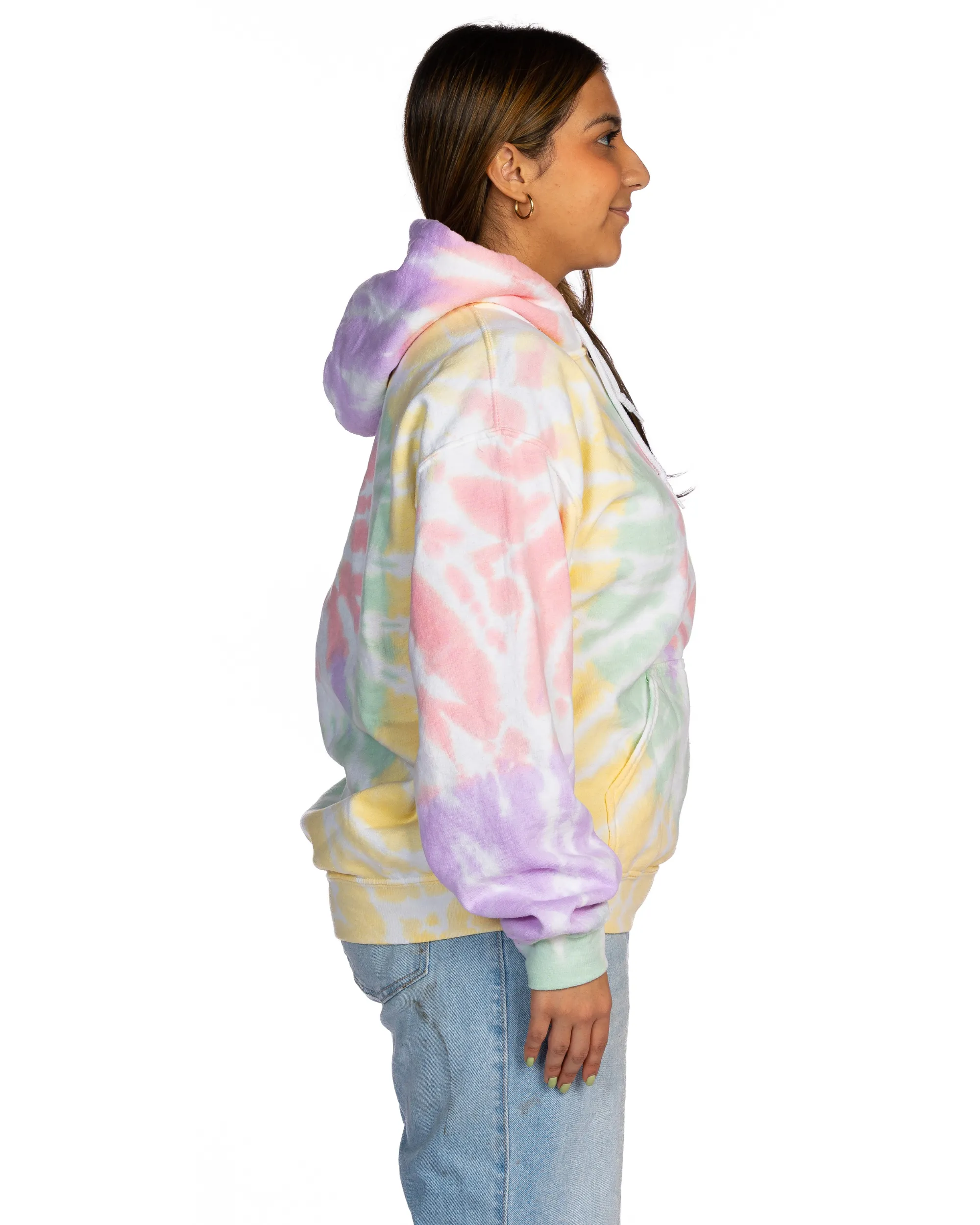 Tie Dye Essential Fleece Hoodie - Hazy Rainbow Spiral