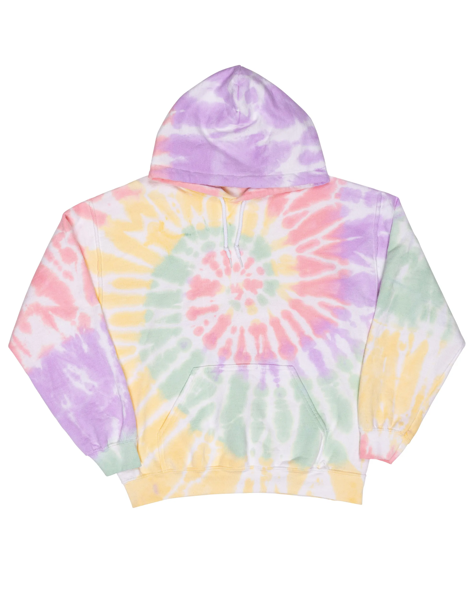 Tie Dye Essential Fleece Hoodie - Hazy Rainbow Spiral