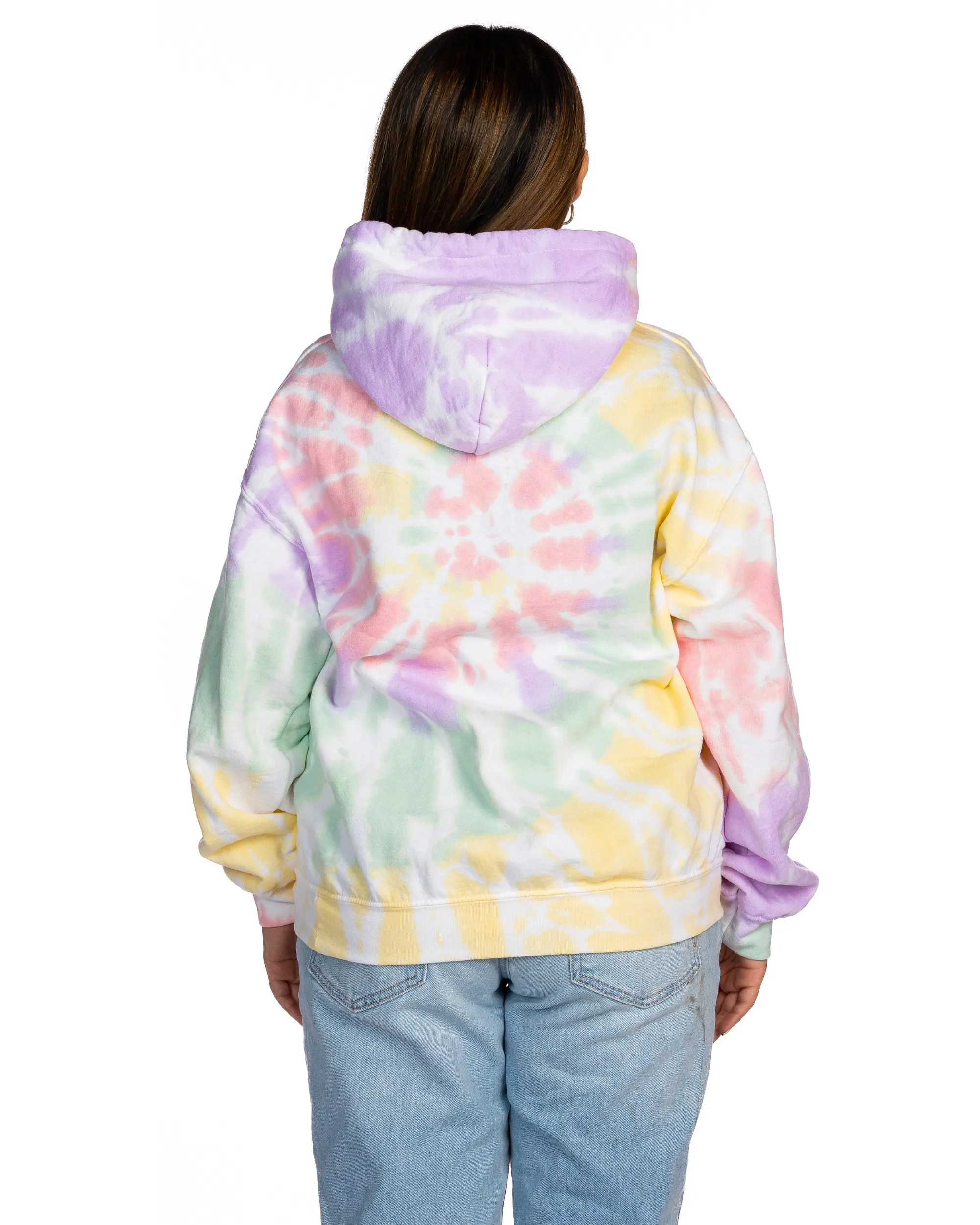 Tie Dye Essential Fleece Hoodie - Hazy Rainbow Spiral