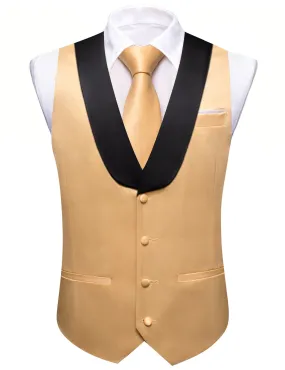 Ties2you Work Vest Champagne Solid Shawl Collar Button Men's Vest Tie Set