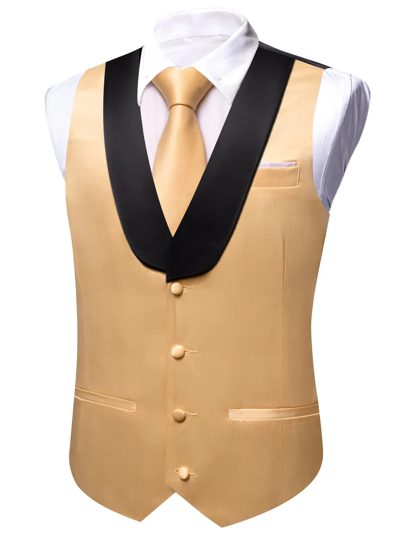 Ties2you Work Vest Champagne Solid Shawl Collar Button Men's Vest Tie Set