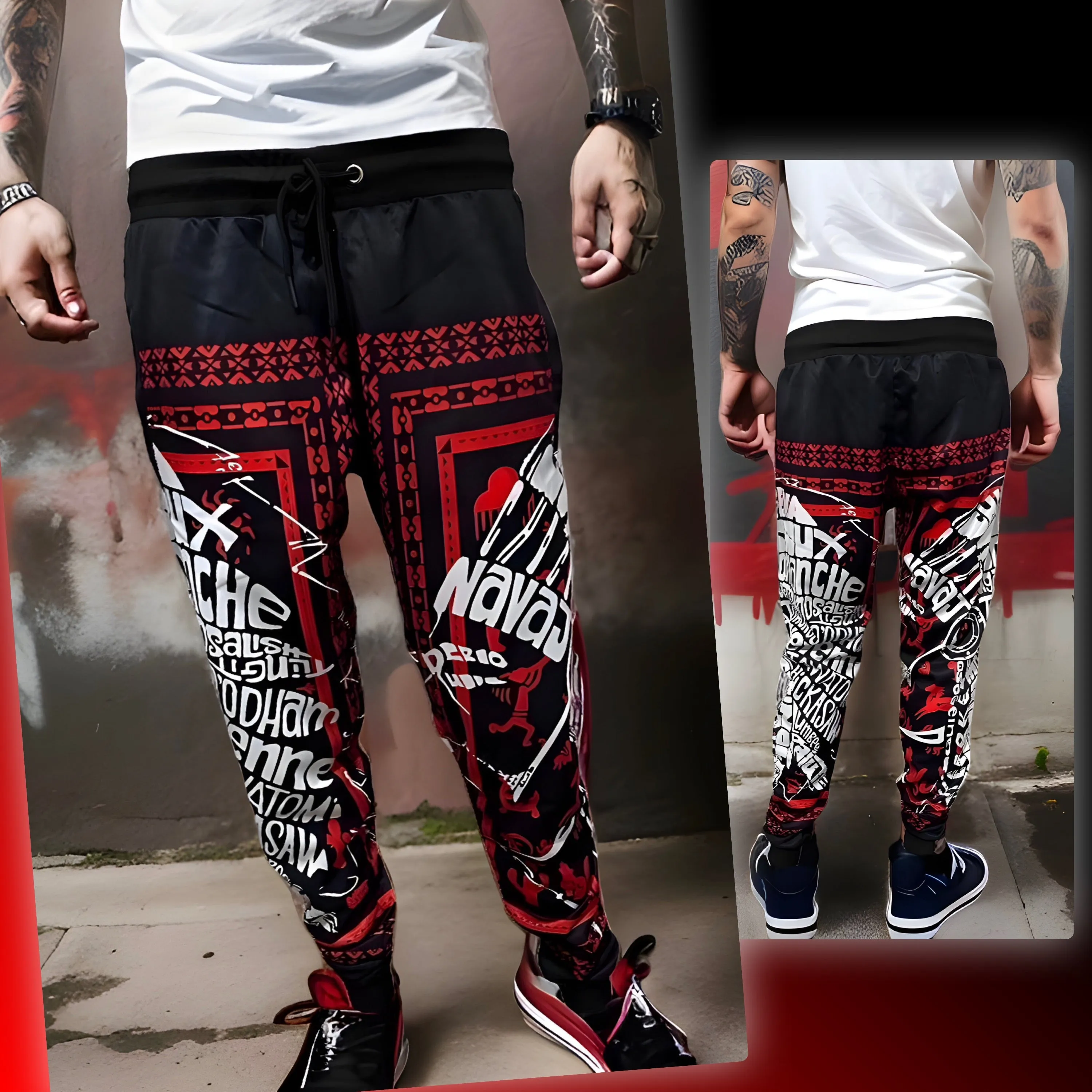 ^TRIBE VIBES^ (RED-BLACK-WHITE) JOGGER SWEATPANTS