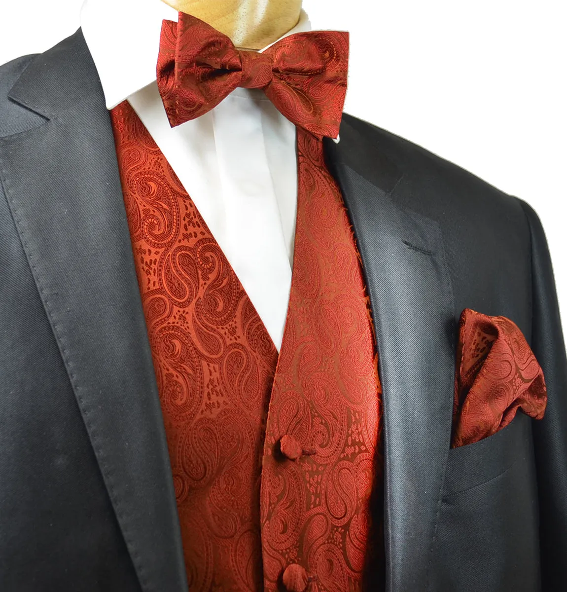 True Red Paisley Tuxedo Vest Set