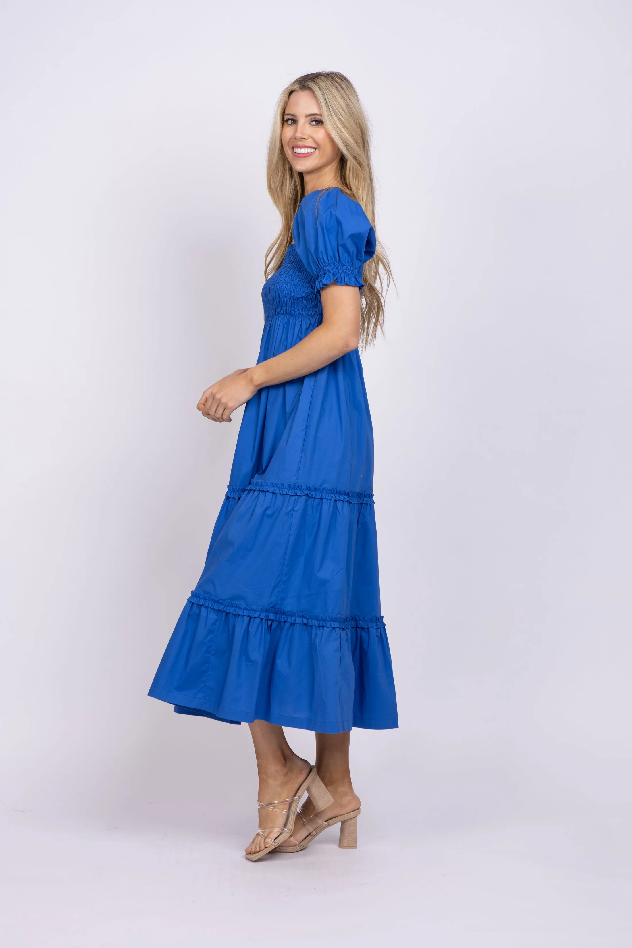 Tyler Boe Kate Smocked Midi Dress in Bluebell