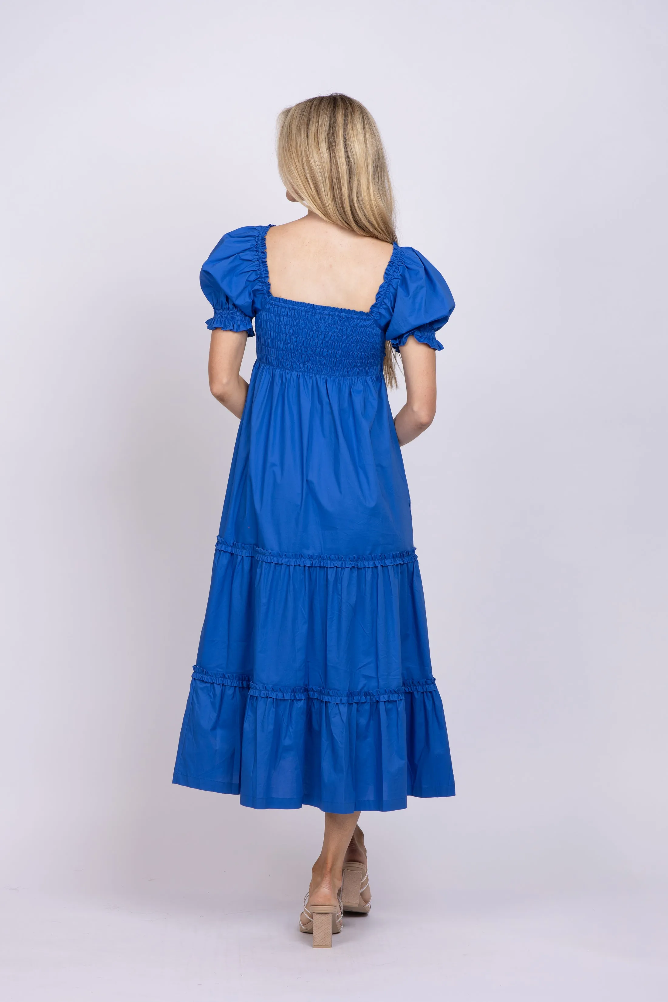 Tyler Boe Kate Smocked Midi Dress in Bluebell