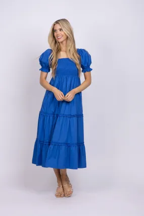 Tyler Boe Kate Smocked Midi Dress in Bluebell