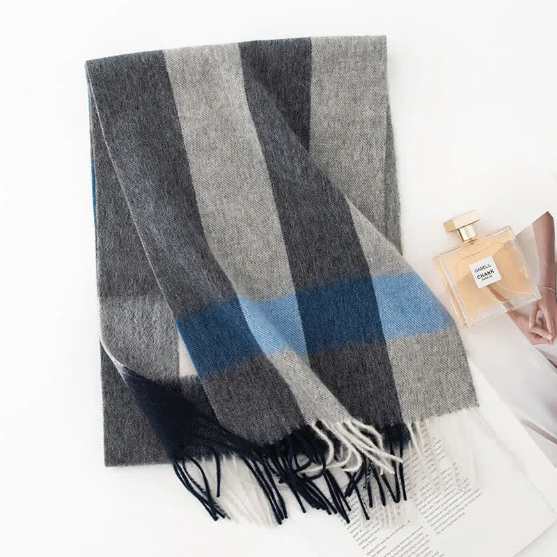 Unisex Color Blocking Plaid Cashmere Scarf